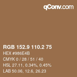 カラーコード: RGB 152.9 110.2 75 | qconv.com