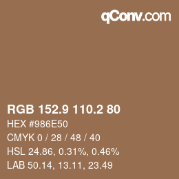 Color code: RGB 152.9 110.2 80 | qconv.com