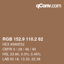 カラーコード: RGB 152.9 110.2 82 | qconv.com