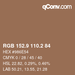 Color code: RGB 152.9 110.2 84 | qconv.com