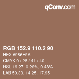 Farbcode: RGB 152.9 110.2 90 | qconv.com