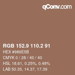 カラーコード: RGB 152.9 110.2 91 | qconv.com