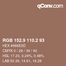 カラーコード: RGB 152.9 110.2 93 | qconv.com