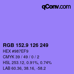 カラーコード: RGB 152.9 126 249 | qconv.com