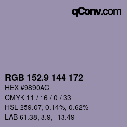 カラーコード: RGB 152.9 144 172 | qconv.com