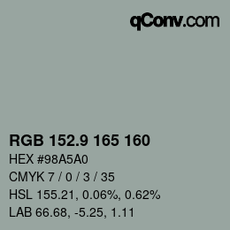 Color code: RGB 152.9 165 160 | qconv.com