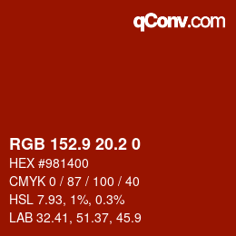 Color code: RGB 152.9 20.2 0 | qconv.com