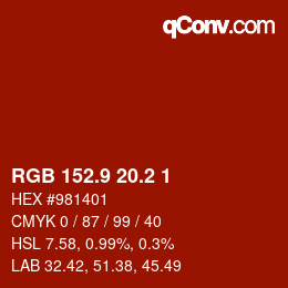 カラーコード: RGB 152.9 20.2 1 | qconv.com