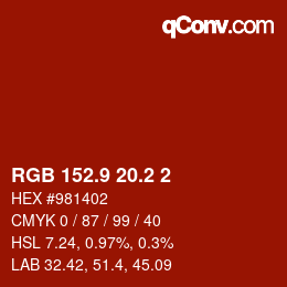 カラーコード: RGB 152.9 20.2 2 | qconv.com