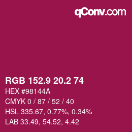 カラーコード: RGB 152.9 20.2 74 | qconv.com