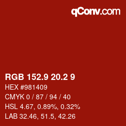 Color code: RGB 152.9 20.2 9 | qconv.com