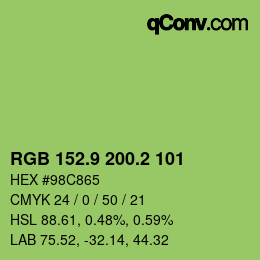 カラーコード: RGB 152.9 200.2 101 | qconv.com