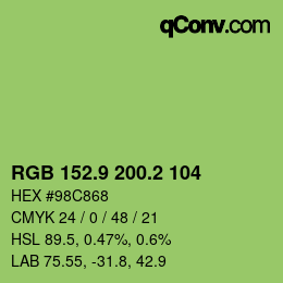 カラーコード: RGB 152.9 200.2 104 | qconv.com