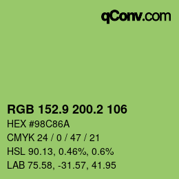 カラーコード: RGB 152.9 200.2 106 | qconv.com