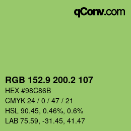 カラーコード: RGB 152.9 200.2 107 | qconv.com