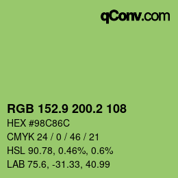 カラーコード: RGB 152.9 200.2 108 | qconv.com