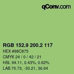 カラーコード: RGB 152.9 200.2 117 | qconv.com