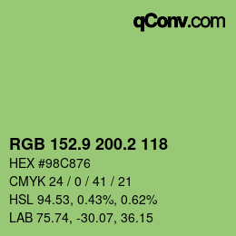 カラーコード: RGB 152.9 200.2 118 | qconv.com