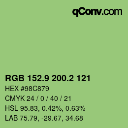 カラーコード: RGB 152.9 200.2 121 | qconv.com