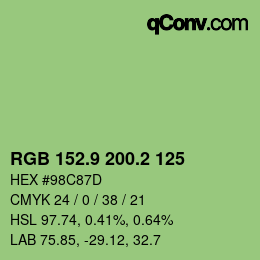 カラーコード: RGB 152.9 200.2 125 | qconv.com