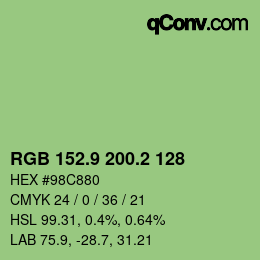 カラーコード: RGB 152.9 200.2 128 | qconv.com