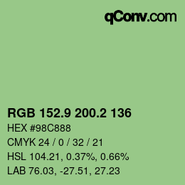 カラーコード: RGB 152.9 200.2 136 | qconv.com