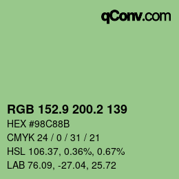 カラーコード: RGB 152.9 200.2 139 | qconv.com