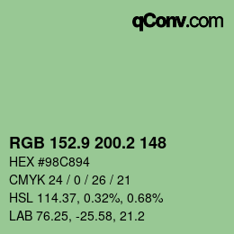 カラーコード: RGB 152.9 200.2 148 | qconv.com