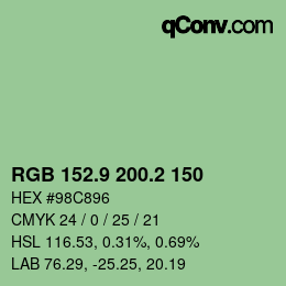 カラーコード: RGB 152.9 200.2 150 | qconv.com