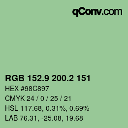 カラーコード: RGB 152.9 200.2 151 | qconv.com