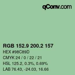 カラーコード: RGB 152.9 200.2 157 | qconv.com