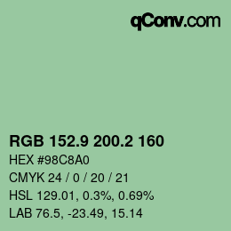 カラーコード: RGB 152.9 200.2 160 | qconv.com