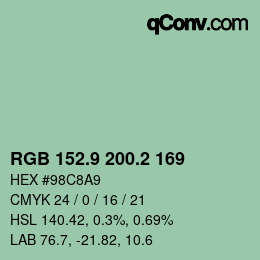 カラーコード: RGB 152.9 200.2 169 | qconv.com