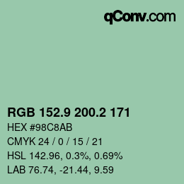 カラーコード: RGB 152.9 200.2 171 | qconv.com