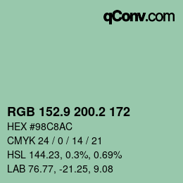 カラーコード: RGB 152.9 200.2 172 | qconv.com