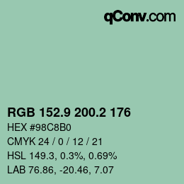 カラーコード: RGB 152.9 200.2 176 | qconv.com