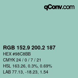 カラーコード: RGB 152.9 200.2 187 | qconv.com