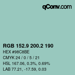カラーコード: RGB 152.9 200.2 190 | qconv.com