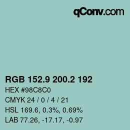 Farbcode: RGB 152.9 200.2 192 | qconv.com