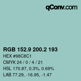 Color code: RGB 152.9 200.2 193 | qconv.com