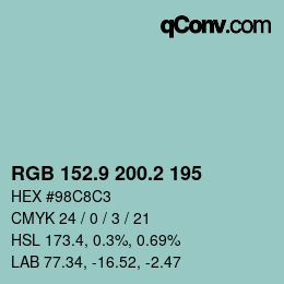 カラーコード: RGB 152.9 200.2 195 | qconv.com