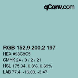 カラーコード: RGB 152.9 200.2 197 | qconv.com