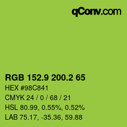 カラーコード: RGB 152.9 200.2 65 | qconv.com