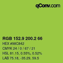 カラーコード: RGB 152.9 200.2 66 | qconv.com