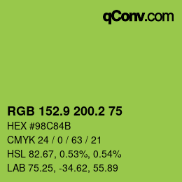 カラーコード: RGB 152.9 200.2 75 | qconv.com