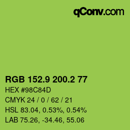 カラーコード: RGB 152.9 200.2 77 | qconv.com
