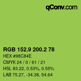 カラーコード: RGB 152.9 200.2 78 | qconv.com