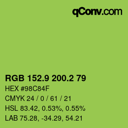 カラーコード: RGB 152.9 200.2 79 | qconv.com