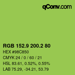 カラーコード: RGB 152.9 200.2 80 | qconv.com