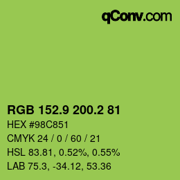 カラーコード: RGB 152.9 200.2 81 | qconv.com